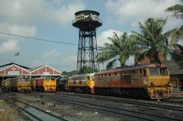 Thonburri depot and the steam locos have just been pushed in by this medley of diesels.
