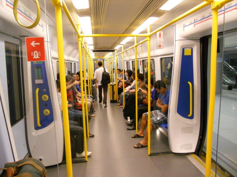 The interior of the City Liner train set. I chose to stand. There are warning lights at the doors to denote the doors are opening or closing and a buzzer will sound as further warning.