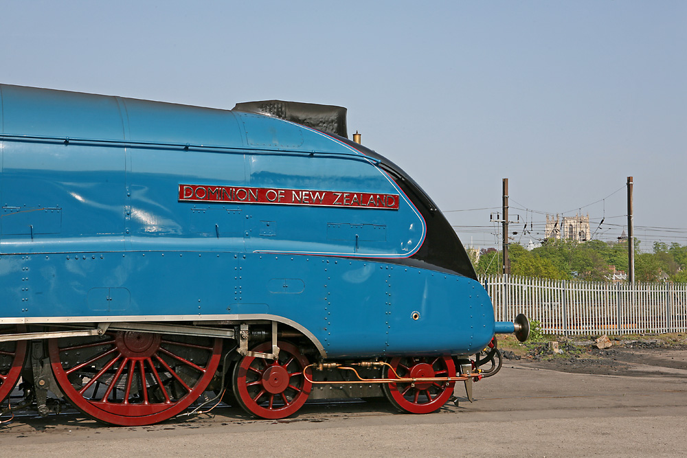 IMG_0449, 0451, 0452, 0453. 16th April marked the start of the 10-day Great Britain IV tour. This steam-hauled tour travelled to the northern tip of Scotland and to the far west of England. A4 Pacific No. 60019 Bittern hauled the first stage of the tour from London Kings Cross to Newcastle but the loco had been specially repainted in LNER Garter blue livery and the valences (removed to ease wartime maintenance) were replaced. The loco was also re-numbered 4492 and renamed Dominion of New Zealand. I seem to be in a minority and do not like the original style, much preferring the A4s in BR green livery without valences and feel that the effect is perhaps lost without the matching streamlined train. After its trip north to Newcastle the loco has been on display outside the National Railway Museum and I travelled to York yesterday (20th April) to get some photos.