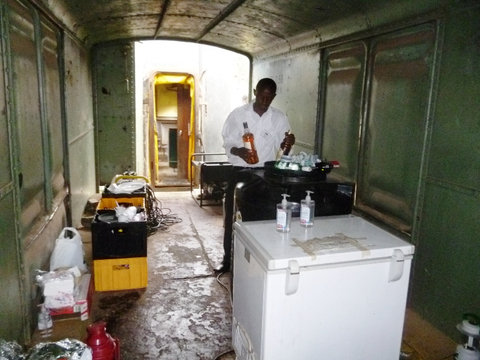 The improvised kitchen, looking in the opposite direction from the earlier photo.