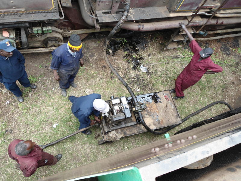 View from the tender as the chaps struggle to start  the fuel oil pump