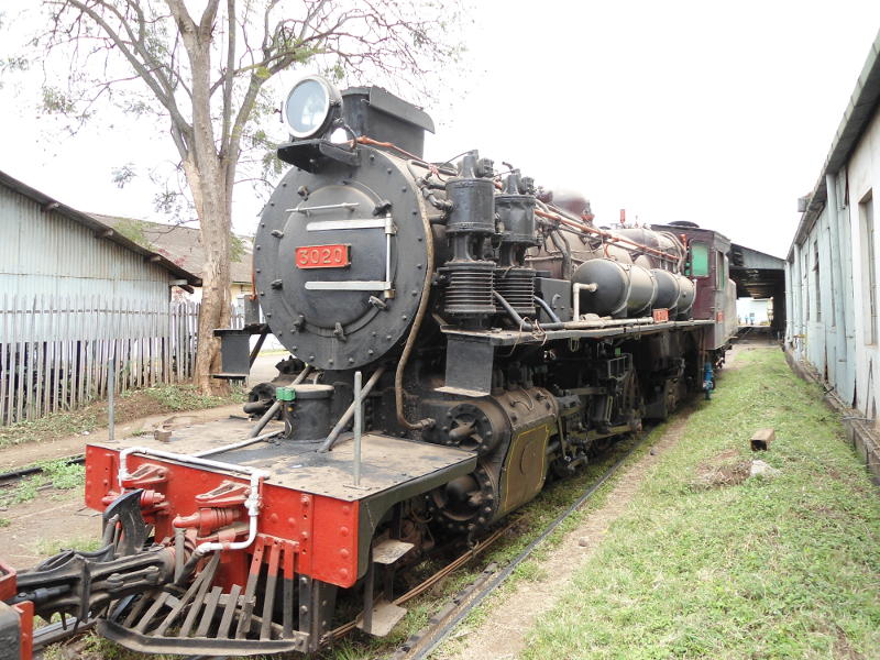 The consist is propelled into the shed, with 3020 at the front