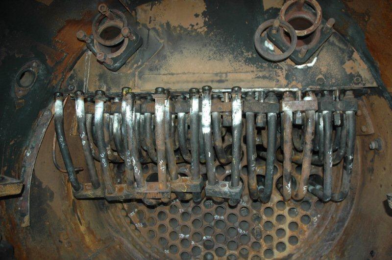 Just a few to tighten and the long work of removal, ultrasonic testing and hydraulic testing and refitting of the complete set of the elements has now been completed.