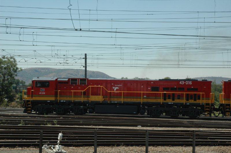 Growling into the yard at Hercules, the lead loco of a set of three class 43 diesels looks impressive with the new colour scheme as she broadsides past the FOTR site.
