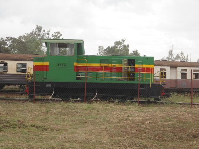 4724 idles in the carriage sidings on a dull and gloomy afternoon, as thunder rolls in the distance