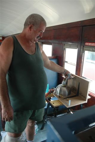 Work on fitting washbasins to our toilet areas in the suburban coaches has just started. Here we see our contractor "Pekenese" doing a trial fit of the unit, before installation.<br /><br />Photo by Nathan Berelowitz 23/02/08