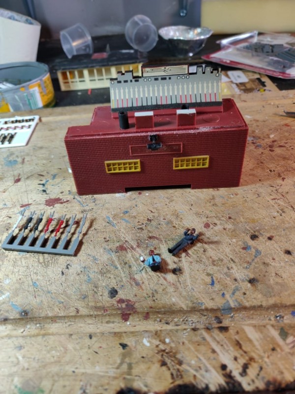 The original interior, after painting the stove, chair and two tables but before adding more detail.