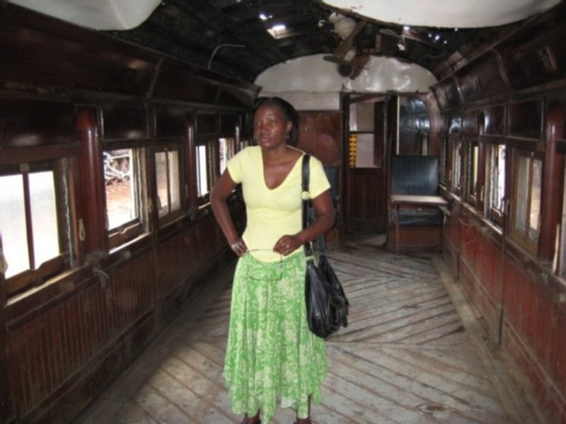 Jane surveys the restaurant car