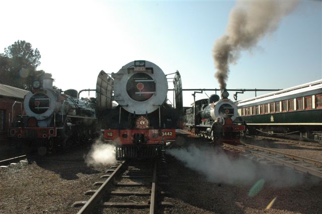 Three different classes of locomotives from a class 6 on the right, 25NC in the centre and class 19D on the left.