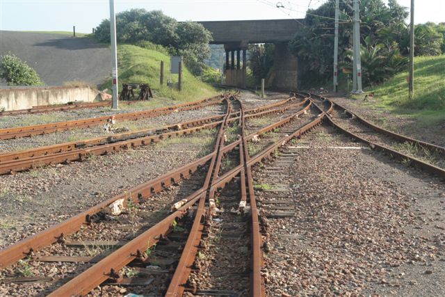 The lines leaving Port Shepstone. Note the narrow gauge track which also goes down to the wharf on the river.