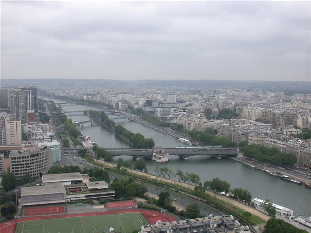 "View from the top" - Metro set crosses the Seine river as seen from themEiffel Tower.