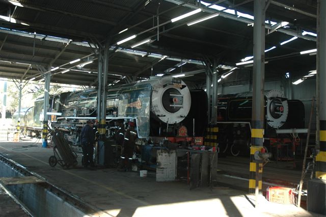 Once a hive of activity as locomotives came in for wheel drops and 15M overhauls, the rear area of the Capital Park depot was where all this took place. When steam ended, it was abandoned, vandalised, later rented to a woodworking company, and finally stood deserted for a longer period. Then the resurrection took place, and today this is the new loco depot area for Rovos Rail. Seen here is 3442 and on the far left is the almost ready 3533.
