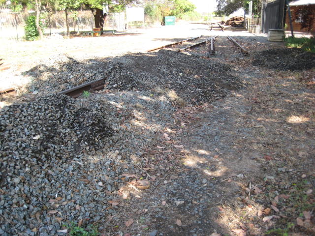 Looking west at the end of the existing line from the TFR yard. The point will be lifted for relocation into our depot, and replaced with plain track