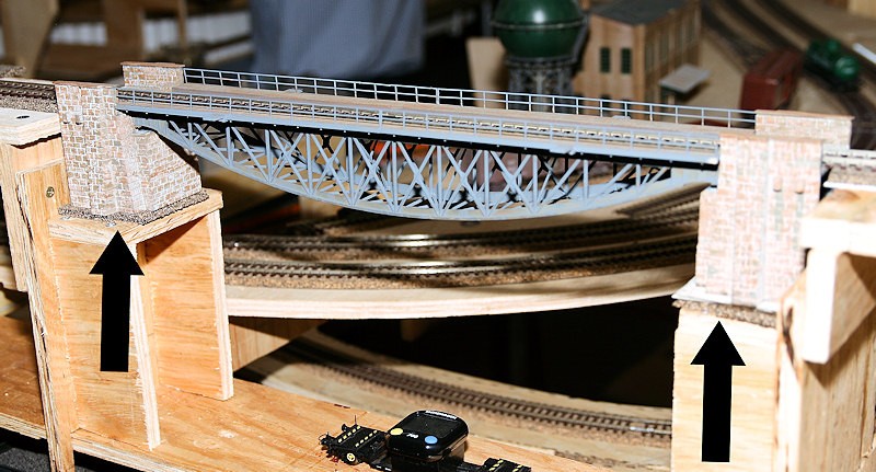 Photo 3 - shows the use of the cork "railbed" at the base of the bridge piers.    KRWS