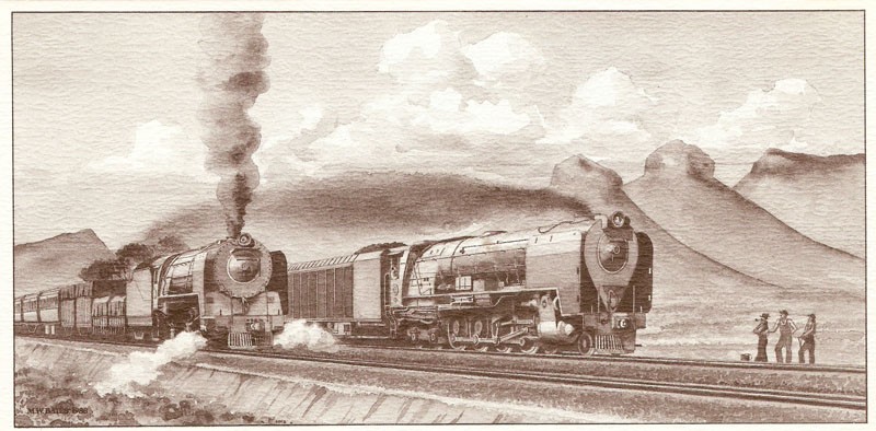 In 1953 only steam was seen. Here 15E with a mixed freight and passenger rests while a Condenser flies by