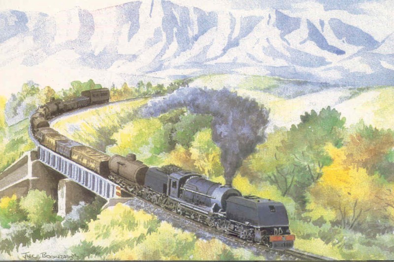 Class GEA Garrat crossing a bridge on the Caledon branch line.