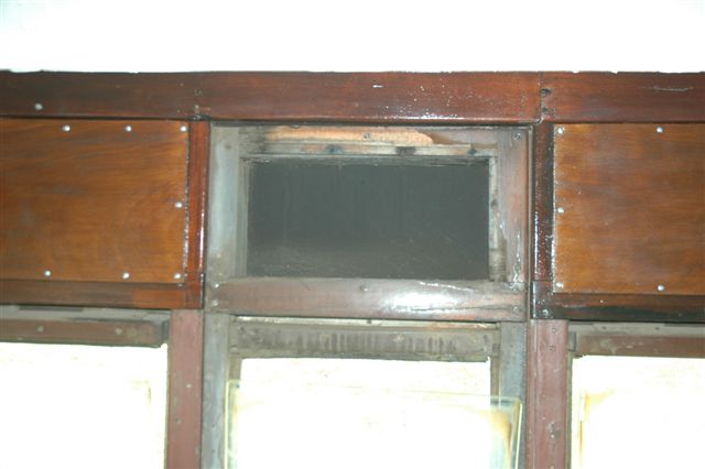 Once upon a history time, this was a skylight window. Now awaiting its varnished wood panel, to close it up. Apparently, it was found to be very labour intensive to maintain these windows and so, in later years, the workshops closed them up.