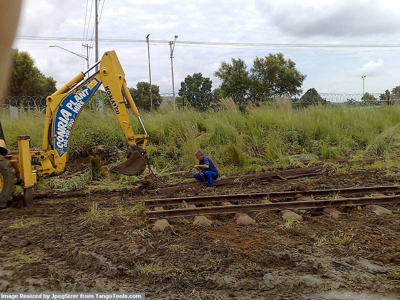 Steve chaining a section of rail.