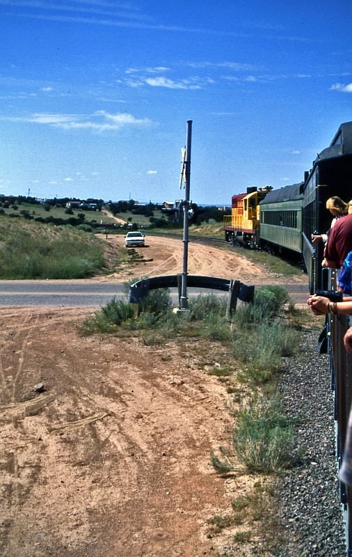 Crossing a street on our way from Santa Fe to Lamy.
