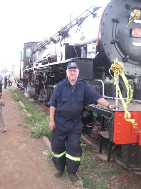 John at the end of the day looking slightly grubby but not as dirty as after a day coal-firing in South Africa! Photo by Jane