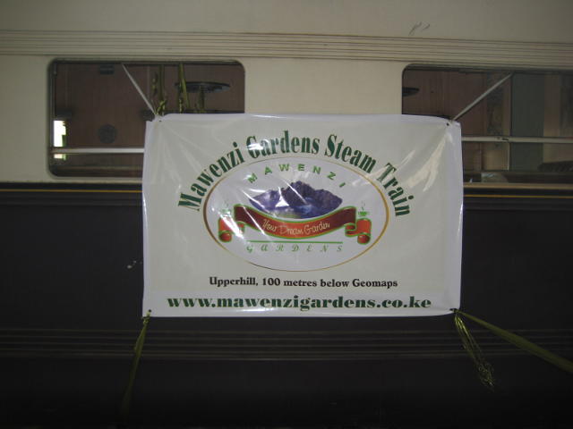 Buffet coach in Kenya Railways livery. One of the great things about the current steam initiative is that it is sponsored by a Kenyan businessman, the owner of Mawenzi Gardens restaurant, and targets the Kenyan domestic leisure market. Hopefully this will prove more sustainable than the rather sporadic and unpredictable international tourism and rail enthusiast market