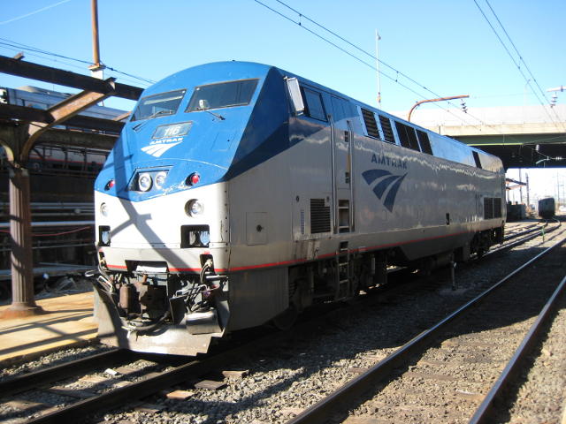 A diesel loco stands in the sun in the station at Washington DC