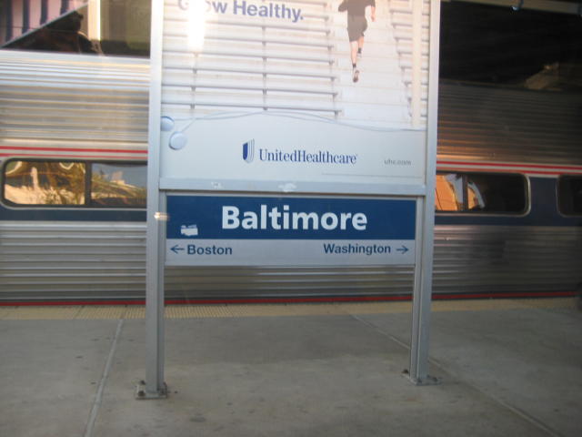 Baltimore, Maryland. The train standing in the opposite platform is a Boston-bound regional train, exactly the same type as the Washington-bound one I'm sitting in