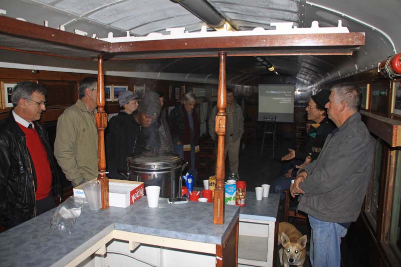 The Friday evening gathering in the bar coach at Hermanstad. We enjoyed a railway photographic lecture from David Benn
