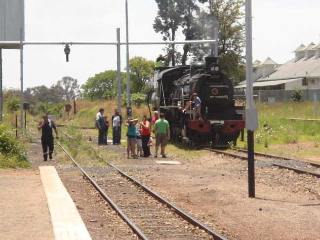 3664 has plenty of admirers as she stands at the water column at Cullinan