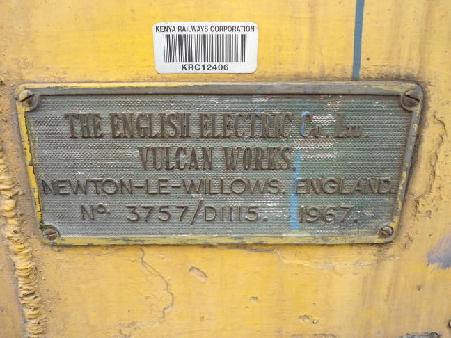 Vulcan works plate and a modern Kenya Railways asset number