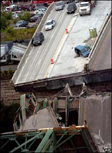 Freight train crushed by Minneapolis bridge