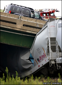 Freight train crushed by Minneapolis bridge