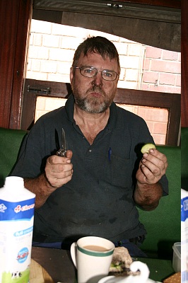 John A at lunch in the blue coach