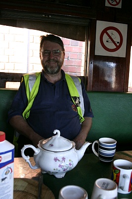 John A enjoys his tea break