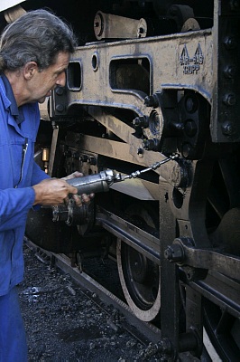 Mike greases the loco