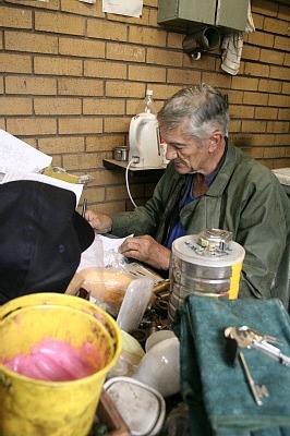 Uncle John in his office on a wet day