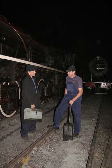 Les and Nathan posing as driver and fireman having a friendly chat.