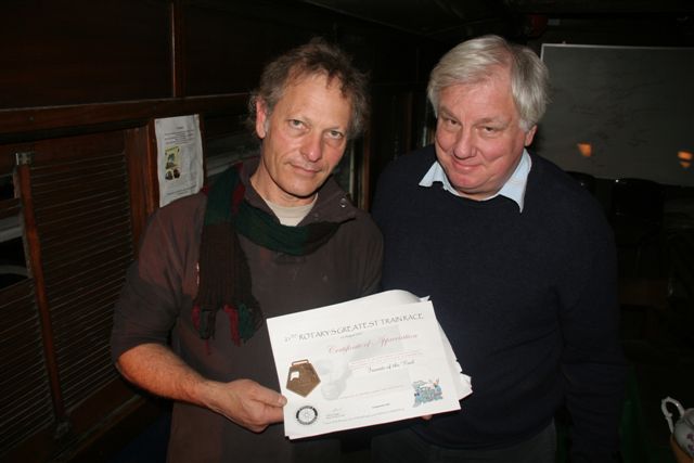 Nathan and Steve Appleton pose with the medal award given by Rotary for our support of the Great Train Race