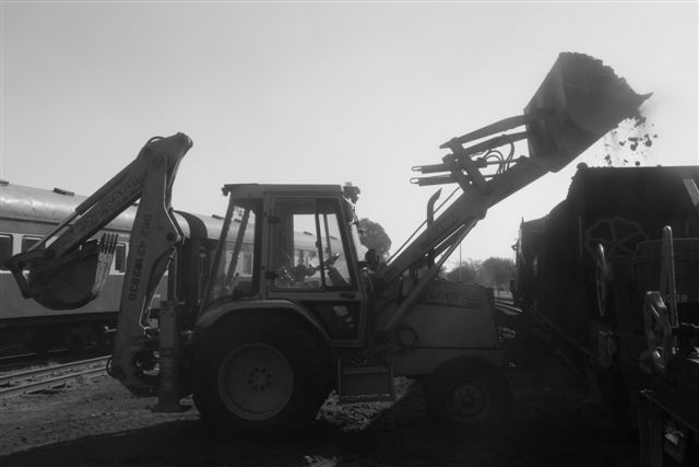 ..and then waits patiently while the TLB loads up the wagons.