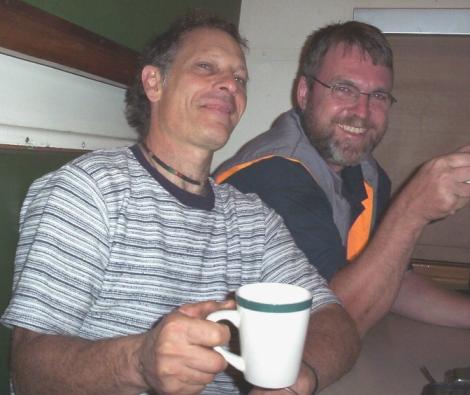 Nathan and John A try to stay awake - believe it or not there's only coffee in those mugs!