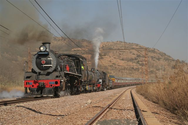 Ready for the climb. Two steam locos about to depart from Panpoort with their classic rake of heritage stock.