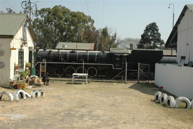 What our train looks like to the general public, at the goods shed side of the station. Various art and crafts shops have been opened in the old goods shed buildings.