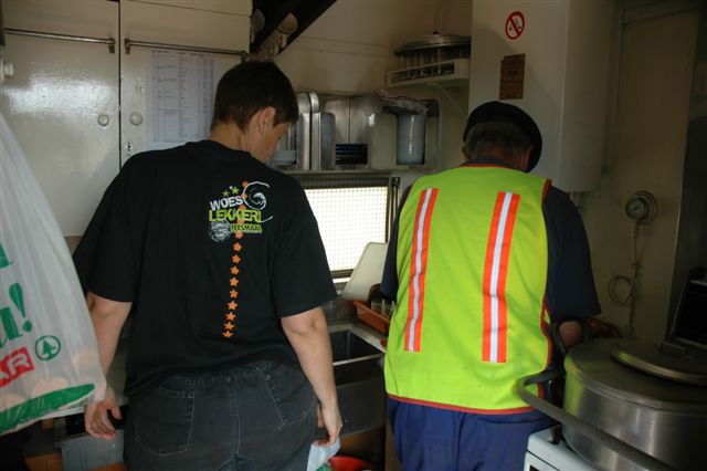 Miemie and Uncle John in the caboose kitchen<br /><br />Photo by Nathan Berelowitz August 2007