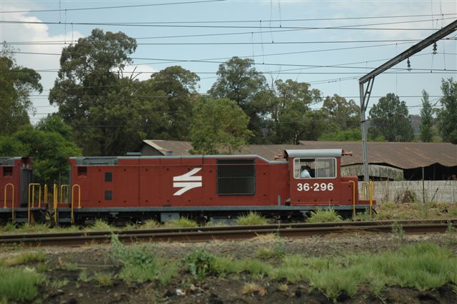Class 36 diesels on the shunt in a Pretoria West yard. This was another colour scheme attempt by the railways