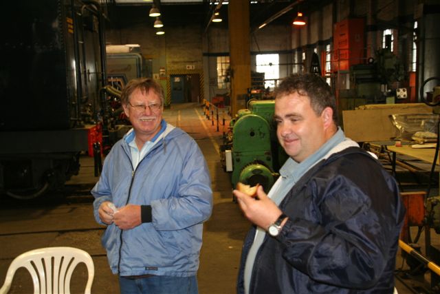 Arno and Chris K tuck into some grub at Germiston depot.