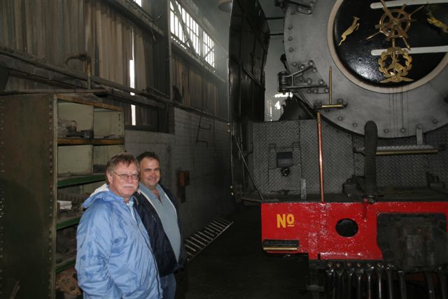 Arno and Chris in the smoky confines of the Germiston running shed - 3472 providing the atmosphere..