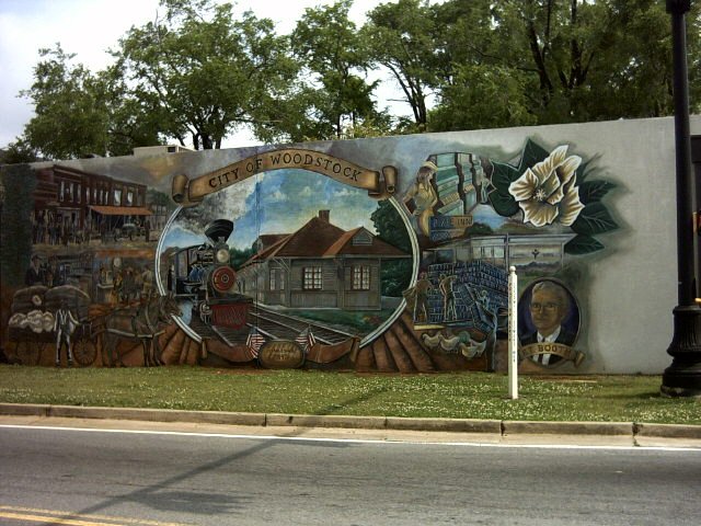 Mural in Woodstock celebrating its conenction to the railways