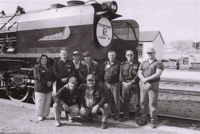 More group pictures of the successful charter. Seen here many years ago are from left to right: Rene Barnes who helped with the bar. Courtenay Champion, secretary and Marketeer, Nathan and Lindie Berelowitz, John and Robert Dadford, Andre Visser the Fireman, unfortunately recently passed away, Nigel Barnes crouching alongside driver Manie Neethling.