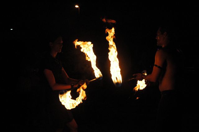 Fire dancers at Pretoria North entertaining the passengers.