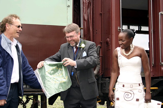 Nathan presents the embroidered green flag